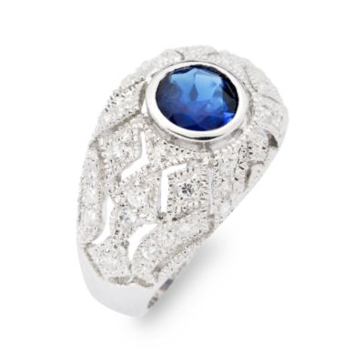 1.50 Carat Faux Sapphire Dome Ring With White CZ In Sterling Silver &mdash; Alt Image 2