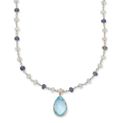6.50 Carat Topaz Pendant on Aquamarine and Iolite Necklace In 14kt Yellow Gold. 17" &mdash; Alt Image 1
