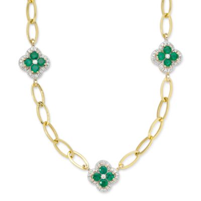 Ross-Simons - 4.00 ct. t.w. Emerald Clover Necklace With Diamonds on 14kt Yellow Gold - %23411982 from ross-simons.com