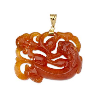 Carved Red Jade Dragon Pendant In 14kt Yellow Gold &mdash; Alt Image 1