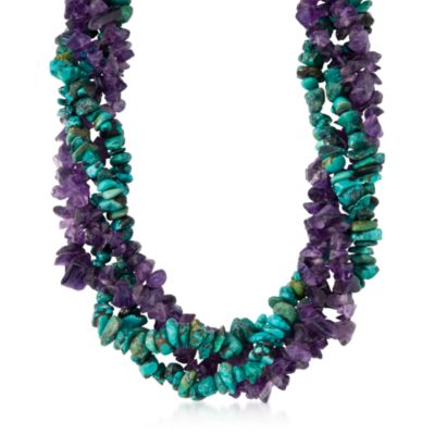 Turquoise and Amethyst Torsade In Sterling Silver &mdash; Alt Image 1