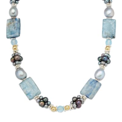 Multi-Gem Beaded Necklace In Sterling Silver and 14kt Yellow Gold &mdash; Alt Image 1
