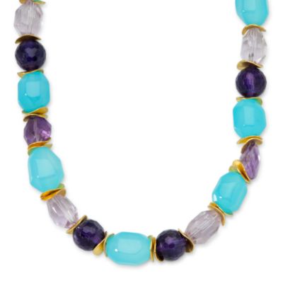 Amethyst and  Chalcedony Nugget Necklace In Vermeil. 18" &mdash; Alt Image 1