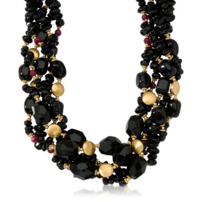 10.00 ct. t.w. Ruby & Black Onyx Necklace In Vermeil &mdash; Alt Image 1