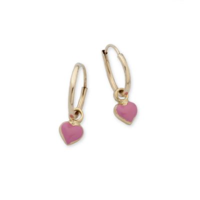 Child's Pink Enamel Heart Earrings In 14kt Yellow Gold &mdash; Alt Image 1