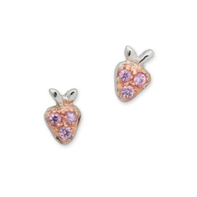 Child's Pink Sapphire Strawberry Earrings In 14kt White Gold &mdash; Alt Image 1