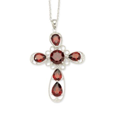 7.45 ct. t.w. Garnet Cross Necklace With Diamond Accent &mdash; Alt Image 1
