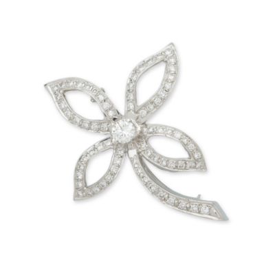 C. 1960 Vintage 1.33 ct. t.w. Round Brilliant Cut Diamond Flower Brooch In 14kt White Gold  &mdash; Alt Image 1