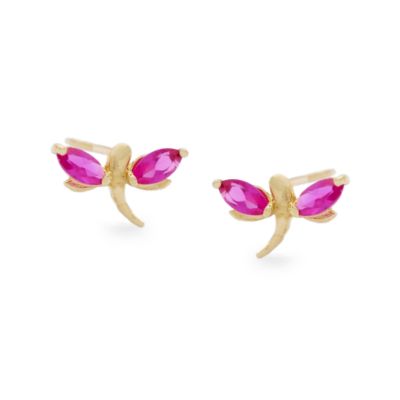 Child's Red Dragonfly Stud Earrings In 14kt Yellow Gold   &mdash; Alt Image 1
