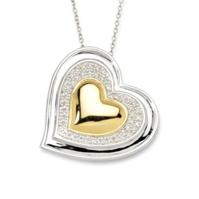 .20 ct. t.w. Pave Diamonds Heart Necklace In Sterling Silver and Vermeil &mdash; Alt Image 1