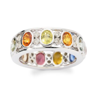 5.20 ct. t.w. Multicolor Sapphire Eternity Band With Diamonds In 14kt White Gold. Size 6 &mdash; Alt Image 1