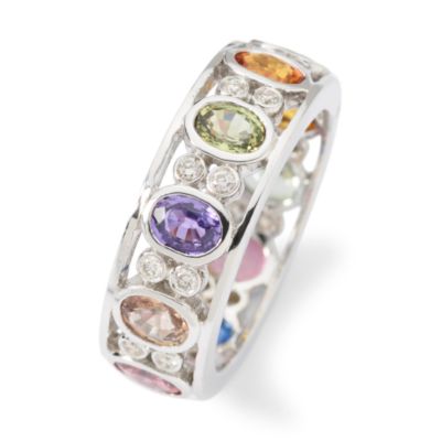 5.20 ct. t.w. Multicolor Sapphire Eternity Band With Diamonds In 14kt White Gold. Size 6 &mdash; Alt Image 2