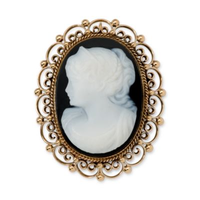 C. 1950 Vintage Agate Cameo Pin In 14kt Yellow Gold &mdash; Alt Image 1