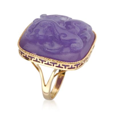 Purple Jade Dragon Ring In 14kt Yellow Gold &mdash; Alt Image 2