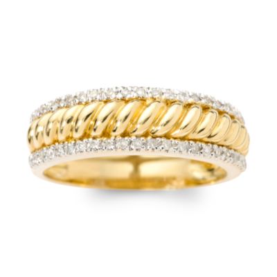 Ridged Band Ring In 14kt Yellow Gold With Diamond Rims &mdash; Alt Image 1