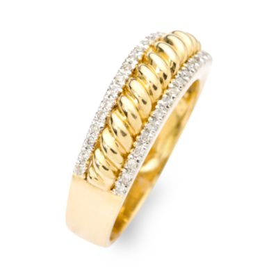 Ridged Band Ring In 14kt Yellow Gold With Diamond Rims &mdash; Alt Image 2