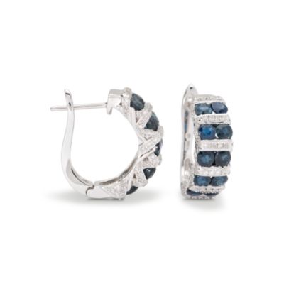 2.60 ct. t.w. Sapphire Hoop Earrings With Diamond Accents In 14kt White Gold  &mdash; Alt Image 1