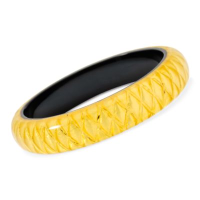 Black Resin Bangle Bracelet With Gold Leaf Harlequin Design. 7" &mdash; Alt Image 1