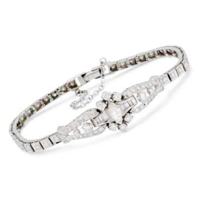 C. 1990 Vintage Art Deco Style Diamond Link Bracelet In 14kt White Gold. 6.5" &mdash; Alt Image 1