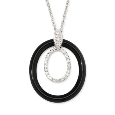 Black Onyx and .10 ct. t.w. Diamond Necklace In 14kt White Gold &mdash; Alt Image 1