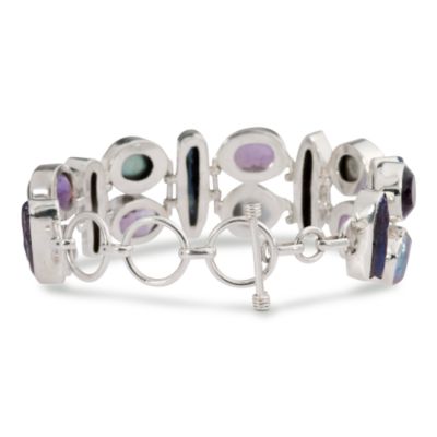 41.50 ct. t.w. Gem Mosaic Bracelet With Cultured Pearl In Sterling Silver. 7.5" &mdash; Alt Image 2