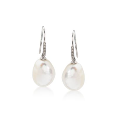 Cultured Pearl Drop Earrings With Diamond Accent In 14kt White Gold &mdash; Alt Image 1