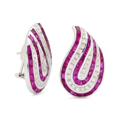 C. 1990 Vintage 9.00 ct. t.w. Ruby Earrings With Round Brilliant Cut Diamonds In 18kt White Gold &mdash; Alt Image 1
