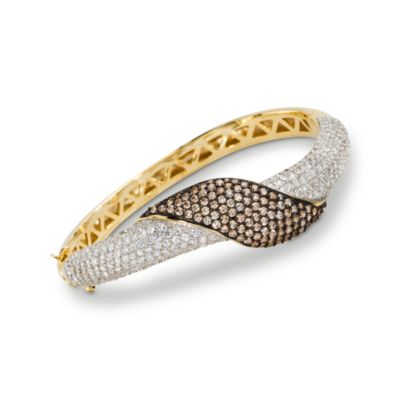 Brown and White CZ Wave Bangle Bracelet In Vermeil. 7" &mdash; Alt Image 1