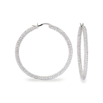 7.00 ct. t.w. Pave CZ Hoop Earrings In Sterling Silver - Large &mdash; Alt Image 1