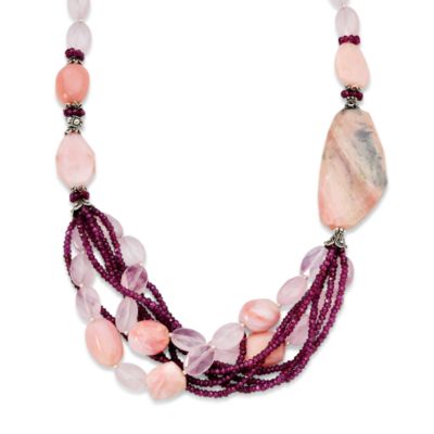 Quartz Bead Necklace With Garnet and Opal In Sterling Silver &mdash; Alt Image 1