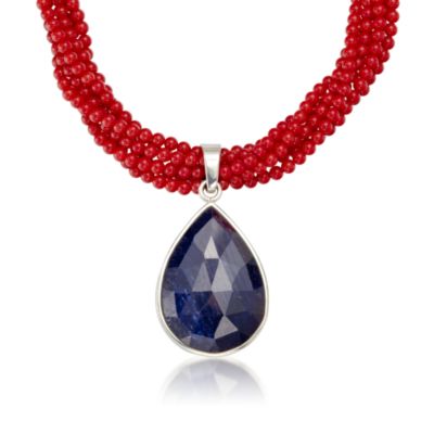 Christie Brinkley Coral Bead Necklace With 75.00 Carat Sapphire Drop &mdash; Alt Image 1