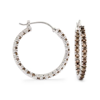 4.50 ct. t.w.  Smoky Quartz In-And-Out Round Hoop Earrings In Sterling Silver &mdash; Alt Image 1