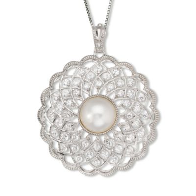 Cultured Mabe Pearl Necklace With CZ In Sterling Silver. 20" &mdash; Alt Image 1
