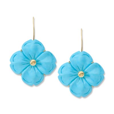 Turquoise Flower Earrings In 14kt Yellow Gold &mdash; Alt Image 1