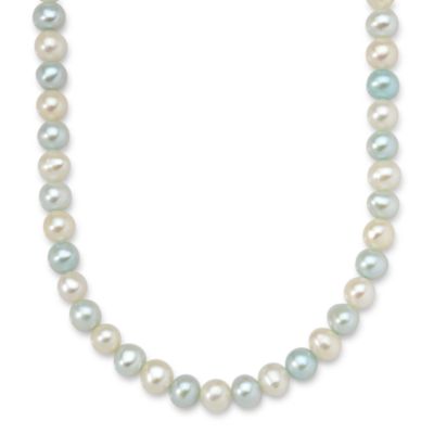 Baby's Blue and White Cultured Pearl Necklace In 14kt Yellow Gold. 13" &mdash; Alt Image 1