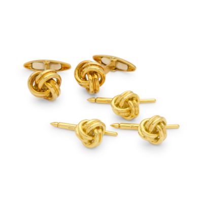 C. 1980 Vintage 18kt Yellow Gold Dress Stud and Cufflinks Set In A Knot Design  &mdash; Alt Image 1