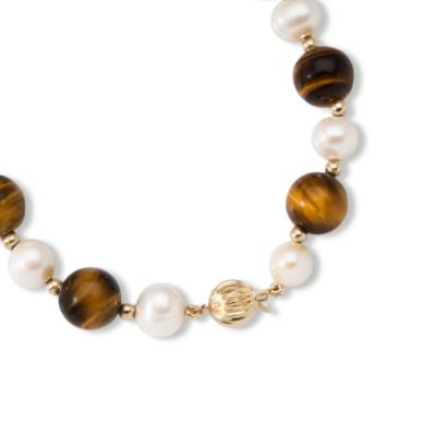 Tiger's Eye and 8-8.5mm Cultured Pearl Necklace In Sterling Silver &mdash; Alt Image 2