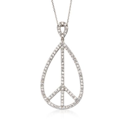 .85 ct. t.w. CZ Peace Sign Teardrop Necklace In Sterling Silver &mdash; Alt Image 1