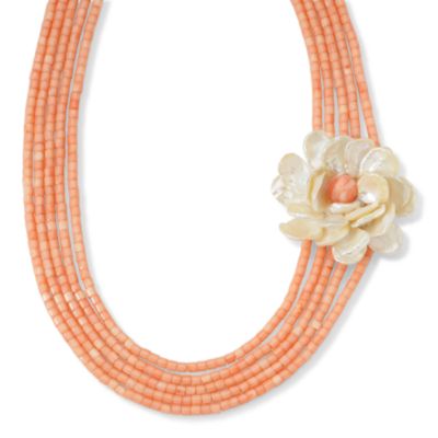 Cultured Keshi Pearl and Coral Flower Necklace In Sterling Silver &mdash; Alt Image 1
