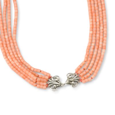 Cultured Keshi Pearl and Coral Flower Necklace In Sterling Silver &mdash; Alt Image 2