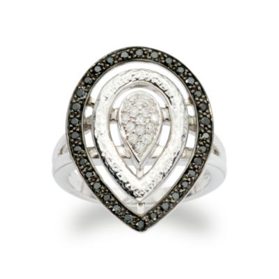.40 ct. t.w. Black and White Diamond Pear-Shaped Ring In Sterling Silver. Size 6 &mdash; Alt Image 1