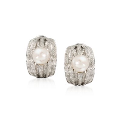 Cultured Pearl Multi-Row Earrings With Diamond Accents In Sterling Silver &mdash; Alt Image 1