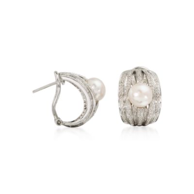 Cultured Pearl Multi-Row Earrings With Diamond Accents In Sterling Silver &mdash; Alt Image 2