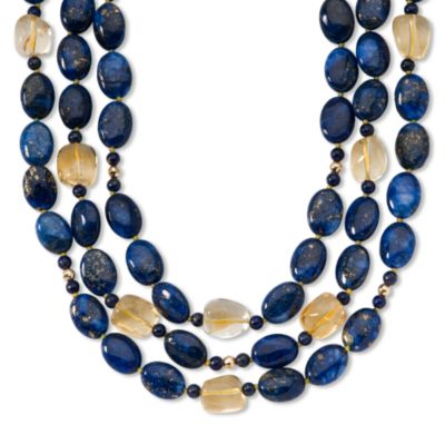 Lapis and Citrine 3 Strand Beaded Necklace In 14kt Yellow Gold &mdash; Alt Image 1
