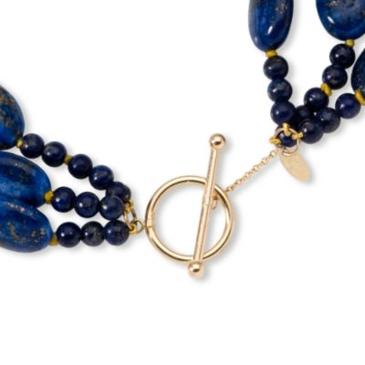 Lapis and Citrine 3 Strand Beaded Necklace In 14kt Yellow Gold &mdash; Alt Image 2