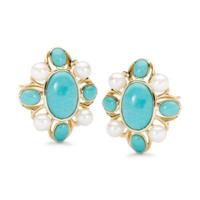 Cultured Pearl Earrings With Turquoise In 14kt Yellow Gold &mdash; Alt Image 1