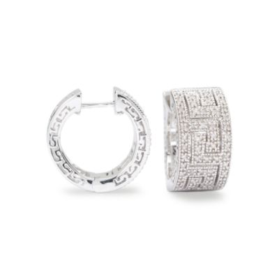 .30 ct. t.w. Diamond Greek Key Hoop Earrings In Sterling Silver &mdash; Alt Image 1