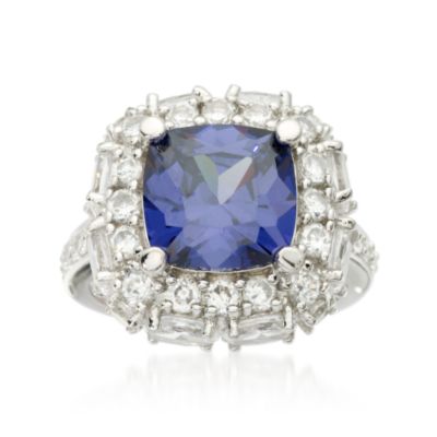 6.55 Carat Faux Tanzanite Ring With CZ In Sterling Silver &mdash; Alt Image 1