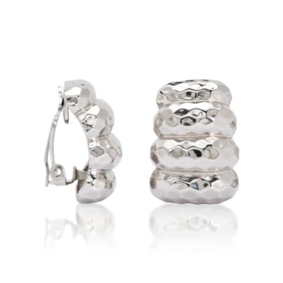 Sterling Silver Hammered Earrings. Clip Earrings &mdash; Alt Image 2