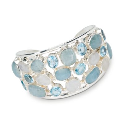22.00 ct. t.w.Topaz Cuff Bracelet With Moonstone and Aquamarine In Sterling Silver. 8" &mdash; Alt Image 1